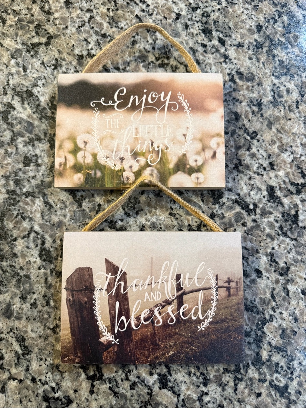 Rustic Pair Wall Signs - Thankful and Blessed / Enjoy the Little Things - Brown